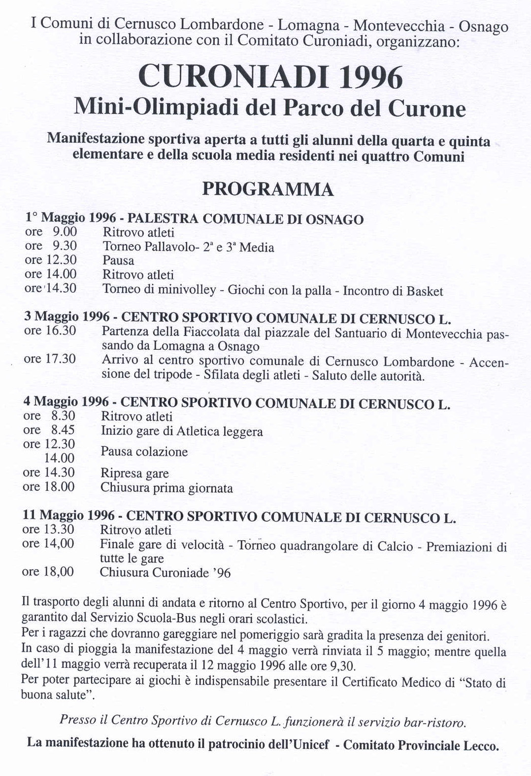Programma Curoniadi prima edizione